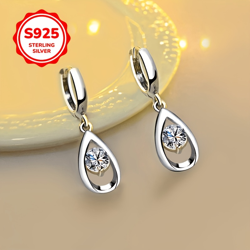 925 Sterling Silver Water Drop Pendant Hoop Earrings, Dangle Style